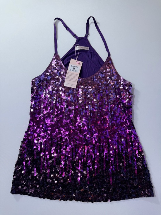 Maner Tops - Purple And Black Sequin Front Tank Top - Racerback NWT Size Medium